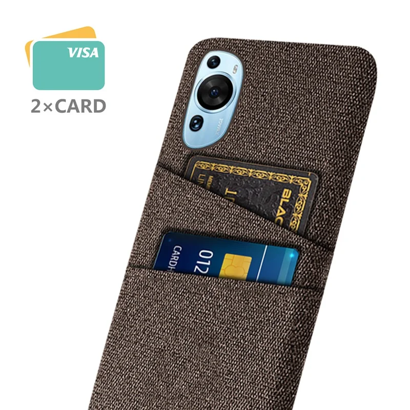 For Huawei P60 Art Dual Card Slots Phone Case Hard PC + Cloth Phone Back Cover - Brown