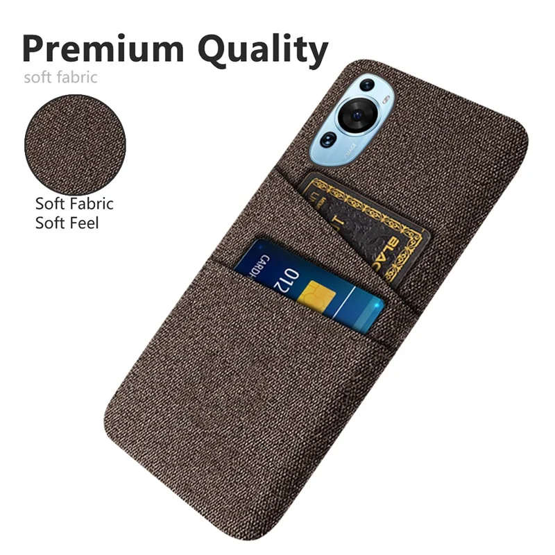 For Huawei P60 Art Dual Card Slots Phone Case Hard PC + Cloth Phone Back Cover - Brown
