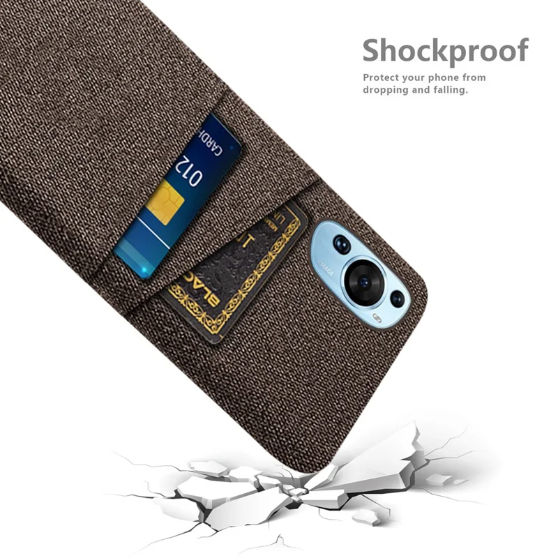 For Huawei P60 Art Dual Card Slots Phone Case Hard PC + Cloth Phone Back Cover - Brown