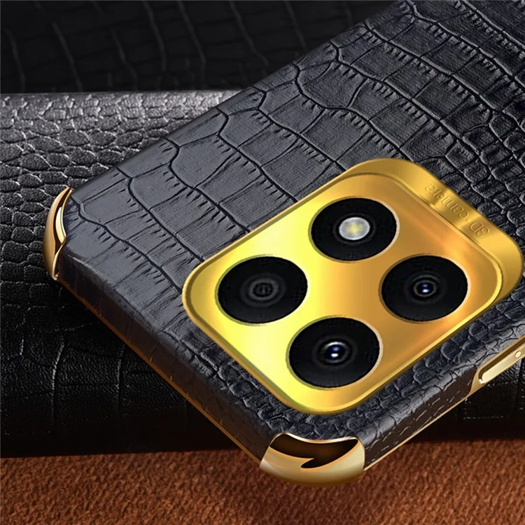 Ring Kickstand Case per Honor X8a 4G Copertina in Pelle con Texture di Coccodrillo Rivestita in TPU Placcatura Elettrolitica 6D - Nero