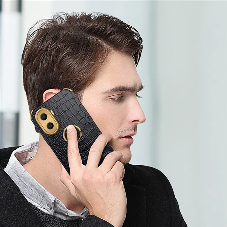 For Honor X40i 5G Anel Suporte de Kickstand Caso Revestido de TPU Eletrodepositado 6D Textura de Couro Crocodilo - Preto