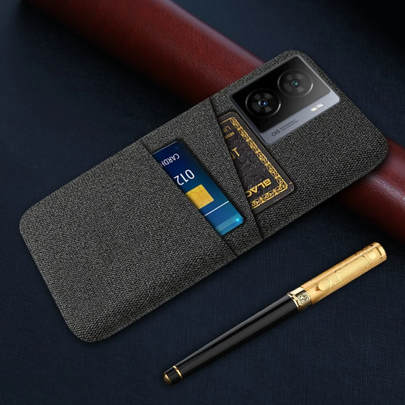 Для vivo iQOO Z7 5G Hard PC + Cloth Phone Case Dual Card Slots Smartphone Cover - Black