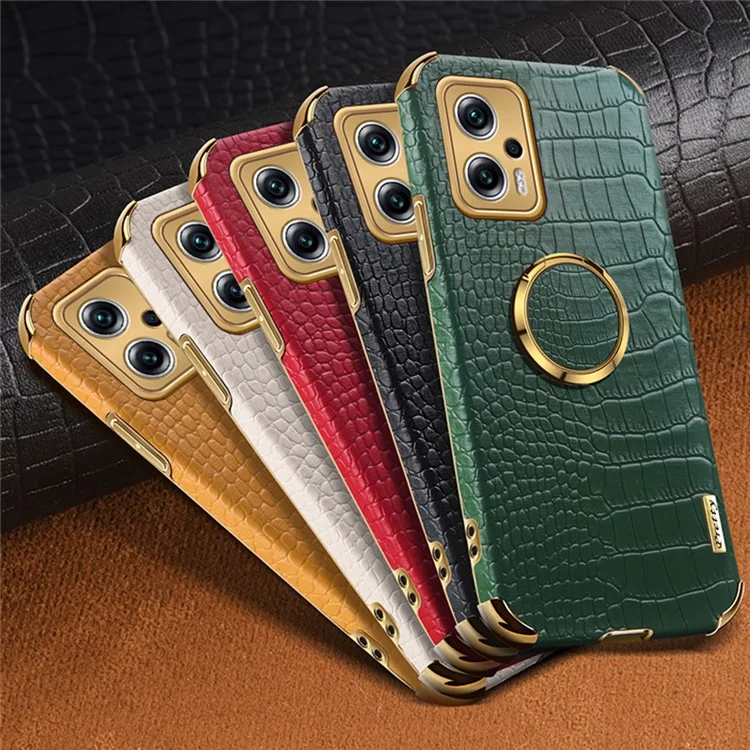 For Xiaomi Redmi Note 11T Pro 5G / Note 11T Pro+ 5G / Poco X4 GT 5G / Redmi K50i 5G Ring Kickstand Electroplating Phone Case PU Leather Coated TPU Cover - Black