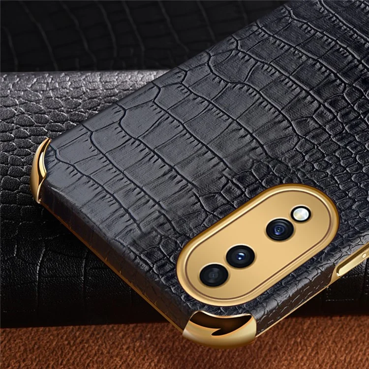 For Honor 70 5G Funda de TPU con revestimiento de piel antideslizante Textura de cocodrilo Cubierta electrolizada 6D con soporte con anillo - Negro