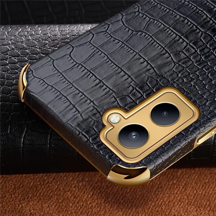 Para Realme C33 4G / C33 2023 4G Crocodile Texture Leather Coated TPU Case Ring Kickstand Electroplated Anti-scratch Cover - Green
