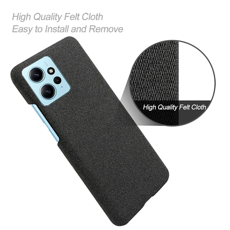 Mobile Phone Case for Xiaomi Redmi Note 12 4G , Anti-Scratch Cloth+Hard PC Shockproof Phone Cover - Black