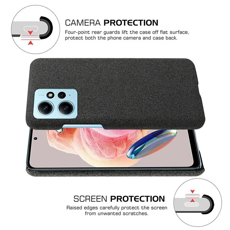 Mobile Phone Case for Xiaomi Redmi Note 12 4G , Anti-Scratch Cloth+Hard PC Shockproof Phone Cover - Black