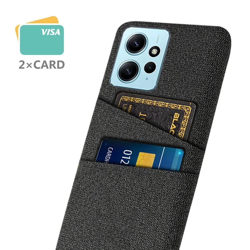 Per Xiaomi Redmi Note 12 4G Phone Case 2 Slot per Schede Hard PC + Protezione in Tessuto - Nero