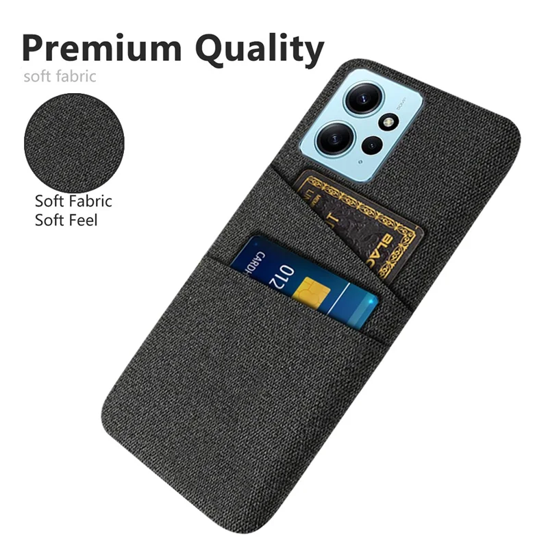 Per Xiaomi Redmi Note 12 4G Phone Case 2 Slot per Schede Hard PC + Protezione in Tessuto - Nero