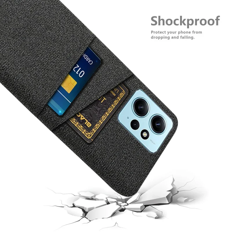 Per Xiaomi Redmi Note 12 4G Phone Case 2 Slot per Schede Hard PC + Protezione in Tessuto - Nero