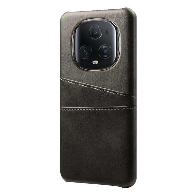Capa de Telefone para Honor Magic5 Ultimate 5G à Prova de Quedas com Suporte para Dois Cartões, Cobertura de PC Revestida de Couro PU - Preta