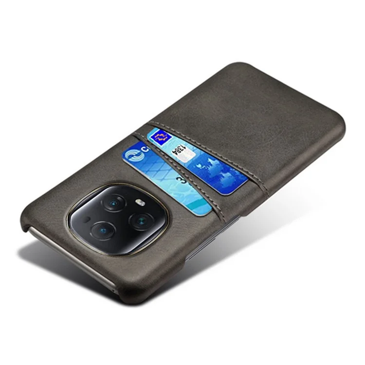 Capa de Telefone para Honor Magic5 Ultimate 5G à Prova de Quedas com Suporte para Dois Cartões, Cobertura de PC Revestida de Couro PU - Preta