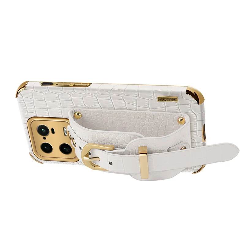 For Xiaomi 13 Pro 5G Wristband Kickstand Phone Case Leather Coated TPU Electroplating Cover - White