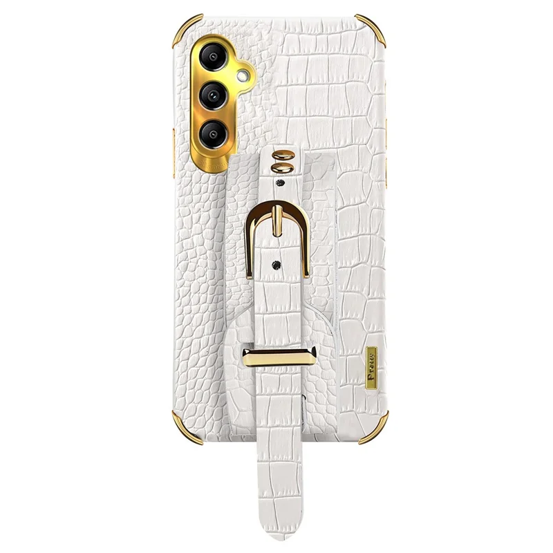 Para Samsung Galaxy A24 4G (162,1 x 77,6 x 8,3 mm) Bracelete Capa de Telefone Textura de Crocodilo Revestimento em Eletroforese de Couro PU + Caso Protetor de TPU - Branco