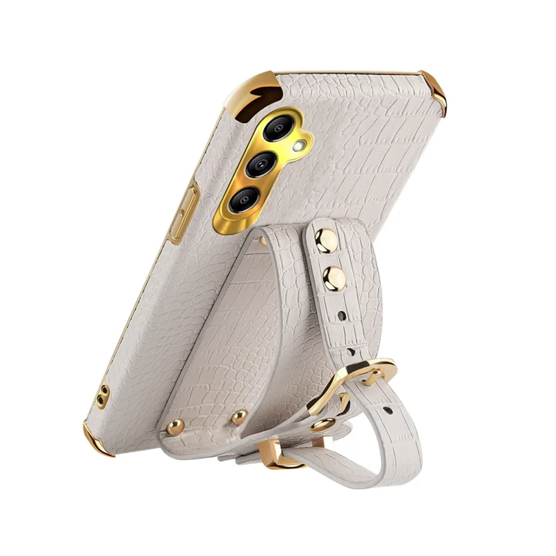 Para Samsung Galaxy A24 4G (162,1 x 77,6 x 8,3 mm) Bracelete Capa de Telefone Textura de Crocodilo Revestimento em Eletroforese de Couro PU + Caso Protetor de TPU - Branco