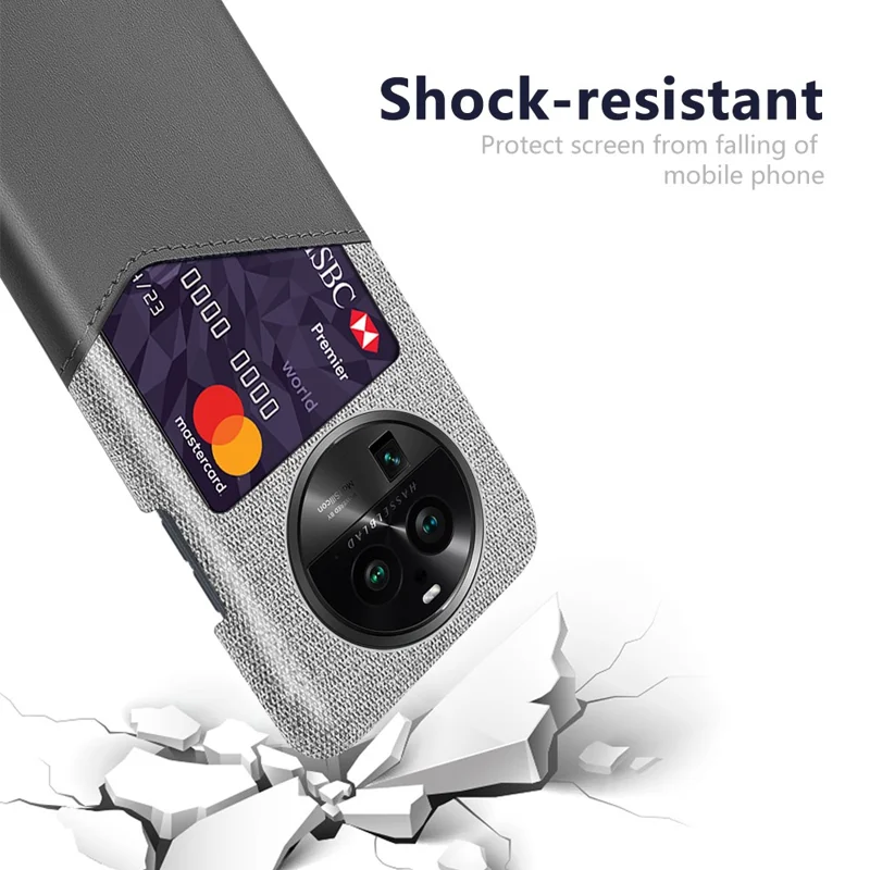 For Oppo Find X6 Pro Card Holder Phone Case Leather Coated PC Cloth Texture Phone Cover - Grey