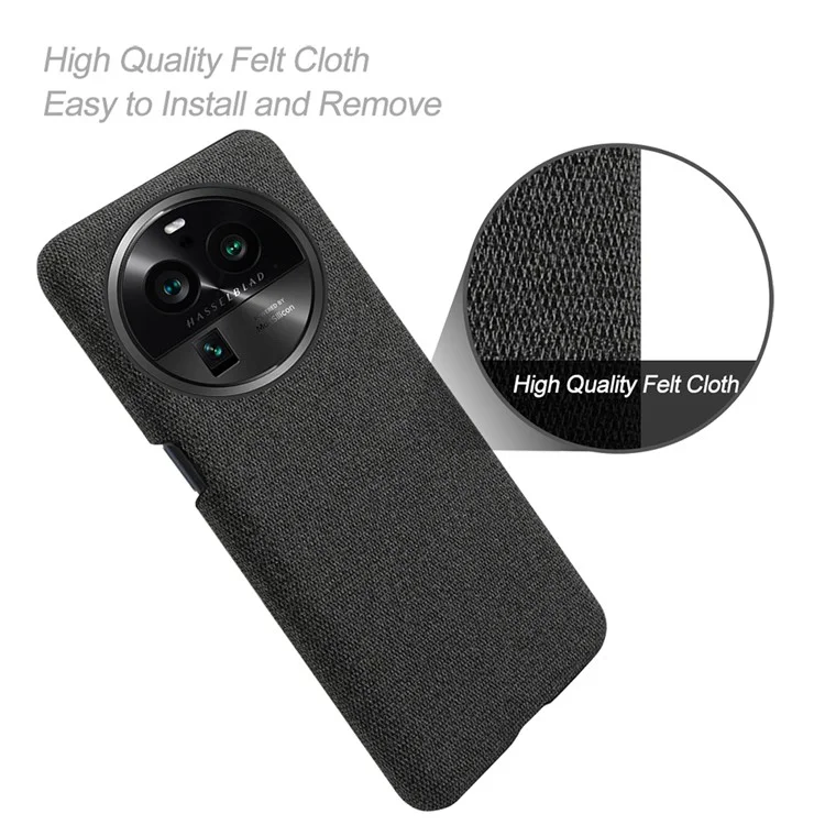 Für Oppo Find X6 Pro Handyhülle Stoff+Hartplastik Stoßfeste Schutzhülle - Schwarz