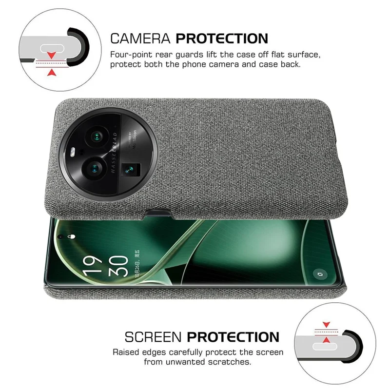 For Oppo Find X6 Pro Cell Phone Case Cloth+Hard PC Shockproof Protective Cover - Grey