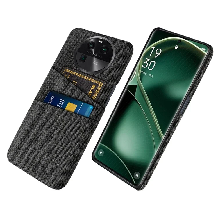 Защитный чехол для телефона Oppo Find X6 из жесткого пластика и ткани с 2 слотами для карт - черный