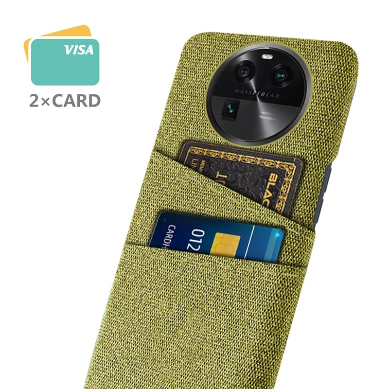 For Oppo Find X6 Protective Phone Case Hard PC + Cloth Cover with 2 Card Slots - Yellow