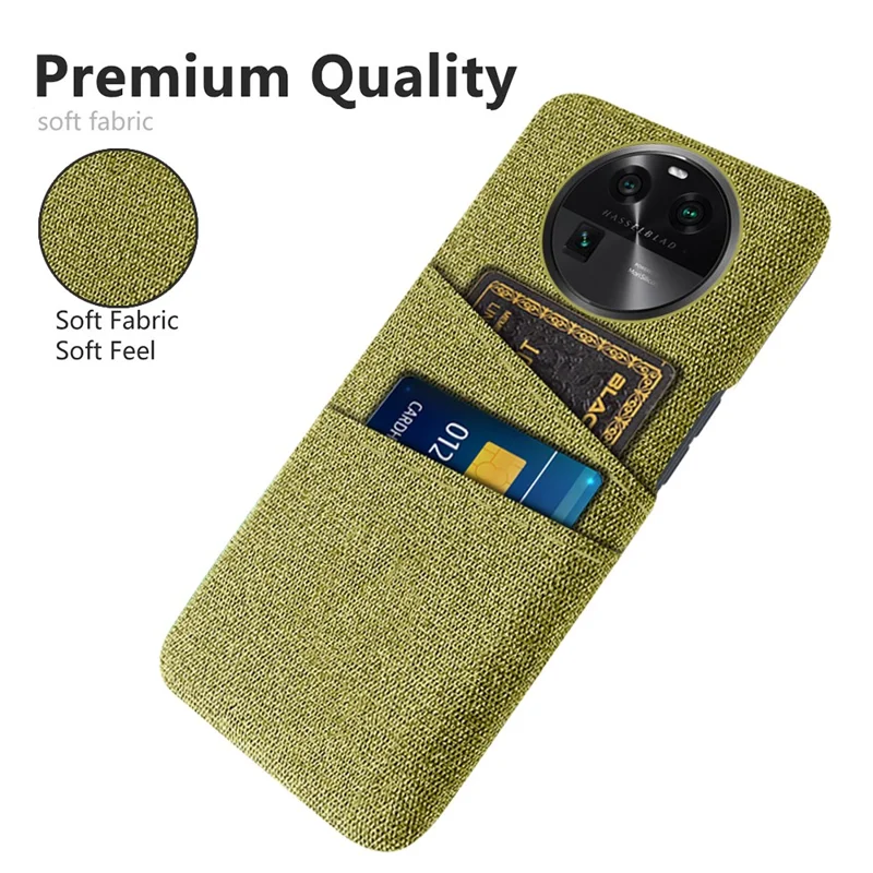 For Oppo Find X6 Protective Phone Case Hard PC + Cloth Cover with 2 Card Slots - Yellow