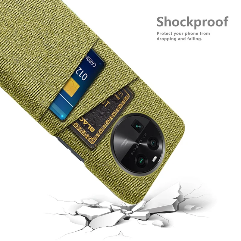 For Oppo Find X6 Protective Phone Case Hard PC + Cloth Cover with 2 Card Slots - Yellow