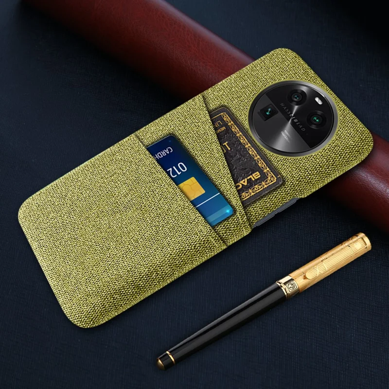 For Oppo Find X6 Protective Phone Case Hard PC + Cloth Cover with 2 Card Slots - Yellow