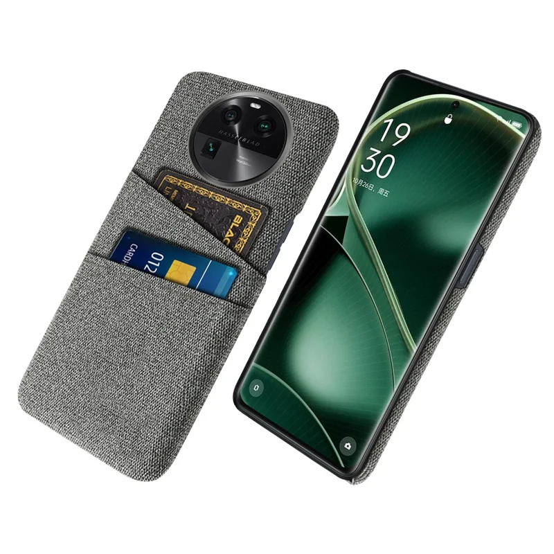 For Oppo Find X6 Protective Phone Case Hard PC + Cloth Cover with 2 Card Slots - Grey