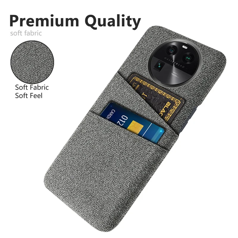 For Oppo Find X6 Protective Phone Case Hard PC + Cloth Cover with 2 Card Slots - Grey