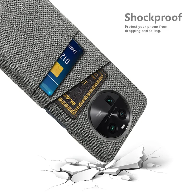 For Oppo Find X6 Protective Phone Case Hard PC + Cloth Cover with 2 Card Slots - Grey