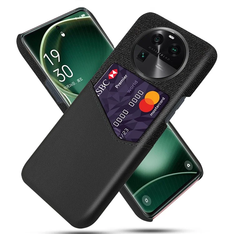 Capa de Telefone com Revestimento de Couro para Oppo Find X6, Capa de Telefone com Textura de Tecido com Slot para Cartão - Preto