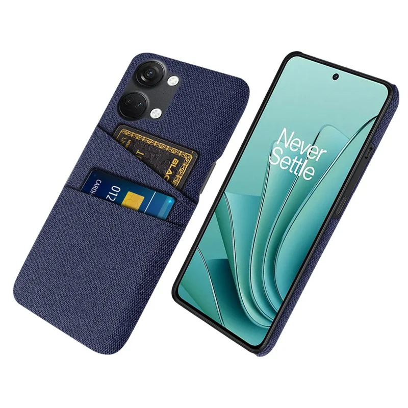 Coque de téléphone avec 2 emplacements pour cartes pour OnePlus Nord 3 5G / Ace 2V , étui rigide en PC + tissu - Bleu