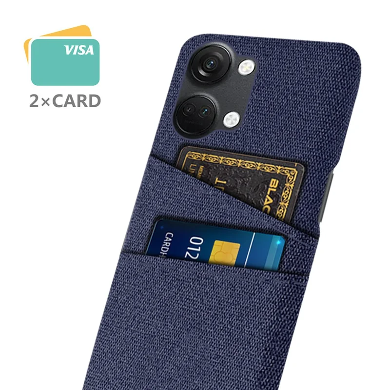 Coque de téléphone avec 2 emplacements pour cartes pour OnePlus Nord 3 5G / Ace 2V , étui rigide en PC + tissu - Bleu