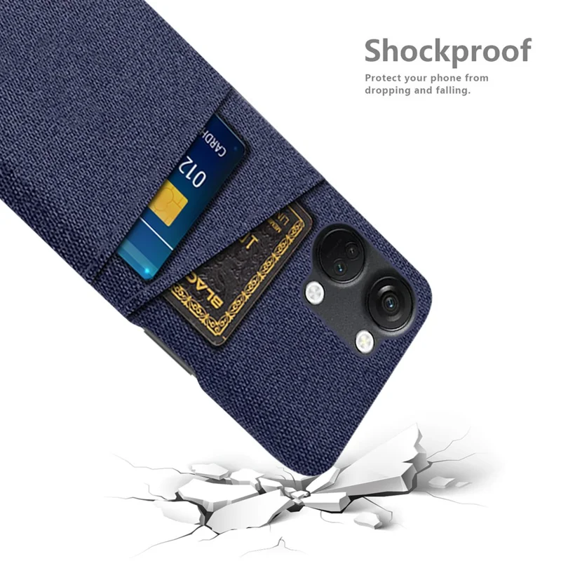 Coque de téléphone avec 2 emplacements pour cartes pour OnePlus Nord 3 5G / Ace 2V , étui rigide en PC + tissu - Bleu