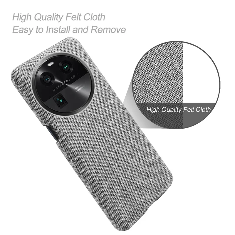 Smartphone Case for Oppo Find X6 Solid Color Anti-scratch Hard PC+Cloth Phone Cover - Light Grey