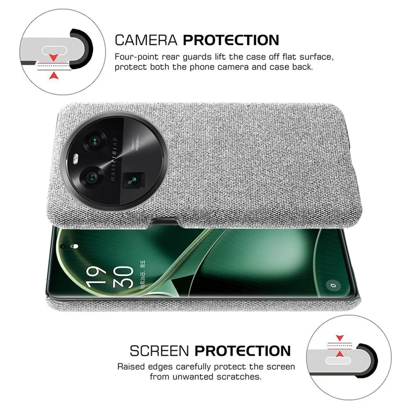 Smartphone Case for Oppo Find X6 Solid Color Anti-scratch Hard PC+Cloth Phone Cover - Light Grey