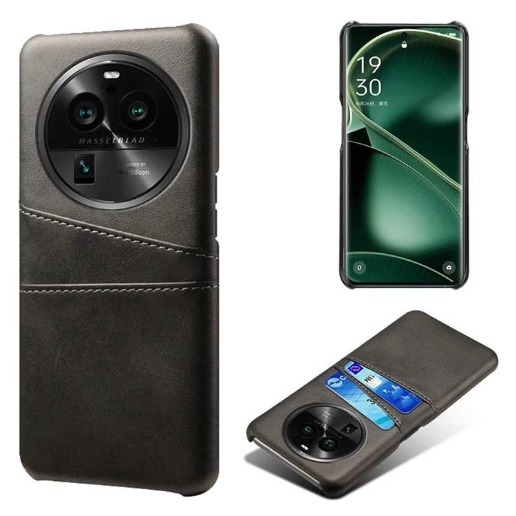 Capa de Telefone para Oppo Find X6 Pro Shell Traseiro, Compartimentos para Dois Cartões Revestidos em Couro PU PC - Preto
