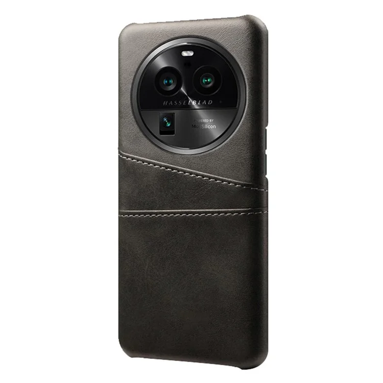 Capa de Telefone para Oppo Find X6 Pro Shell Traseiro, Compartimentos para Dois Cartões Revestidos em Couro PU PC - Preto