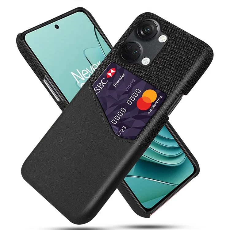 For OnePlus Nord 3 5G / Ace 2V Cloth Texture Card Holder Phone Cover Leather Coated PC Back Case - Black