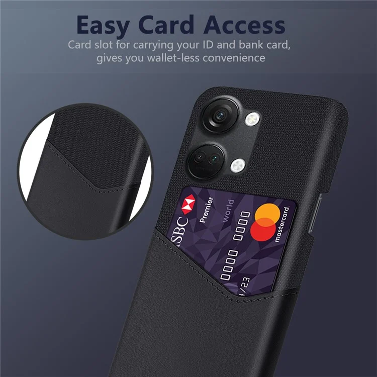 For OnePlus Nord 3 5G / Ace 2V Cloth Texture Card Holder Phone Cover Leather Coated PC Back Case - Black