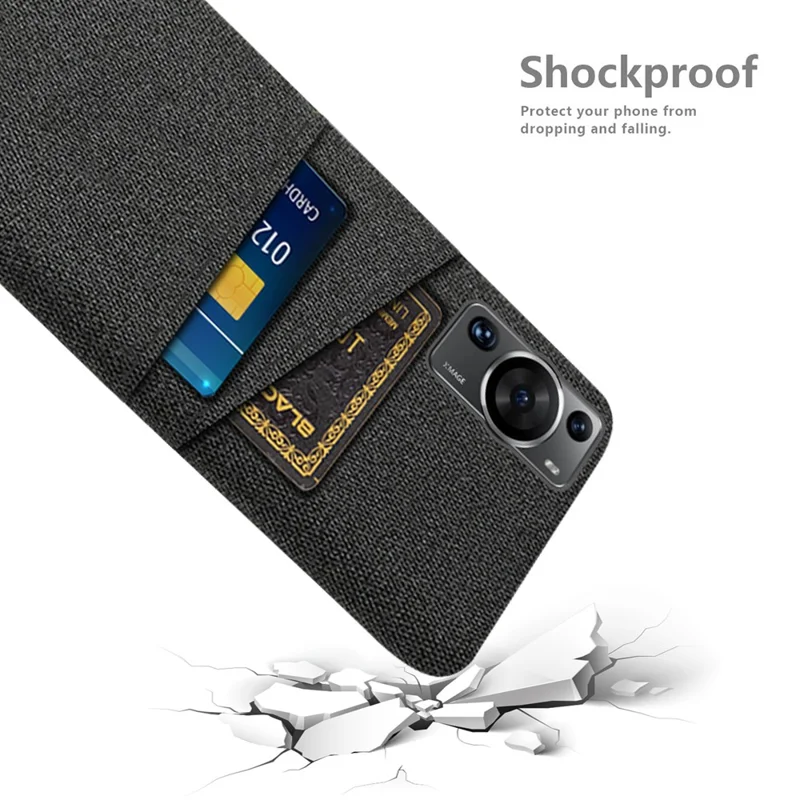 Per Huawei P60 / P60 Pro Dual Card Slots Phone Case Hard PC + Cloth Phone Cover - Nero