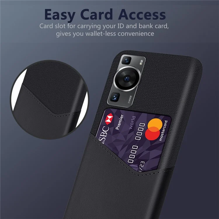 For Huawei P60 / P60 Pro Card Holder Phone Case Cloth Texture Leather Coated PC Cover - Black