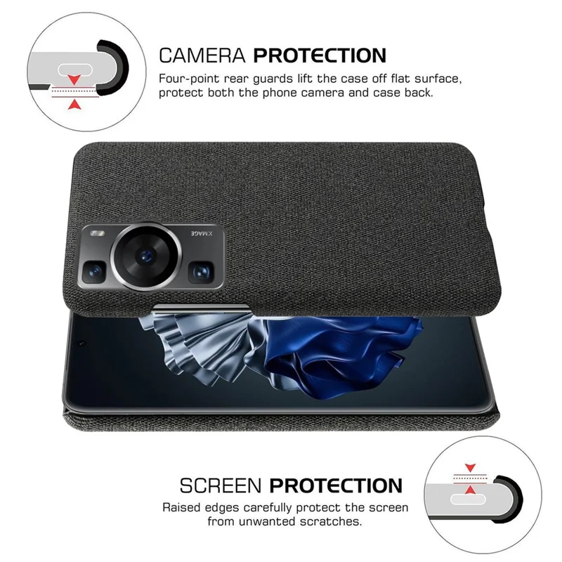 For Huawei P60 /  P60 Pro Solid Color Phone Case Hard PC + Cloth Shockproof Non-Slip Cover - Black