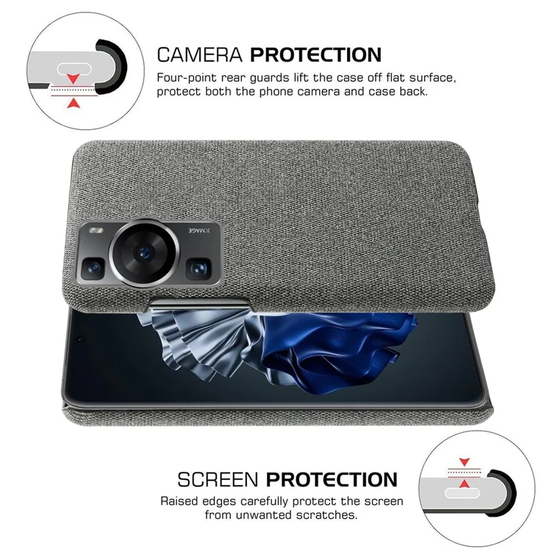 For Huawei P60 /  P60 Pro Solid Color Phone Case Hard PC + Cloth Shockproof Non-Slip Cover - Grey
