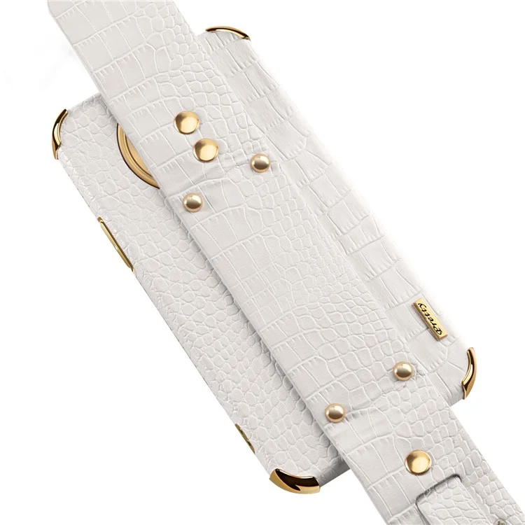 For Honor X30 5G Crocodile Texture Phone Cover 6D Electroplated Leather Coated TPU Anti-drop Case with Hand Strap - White