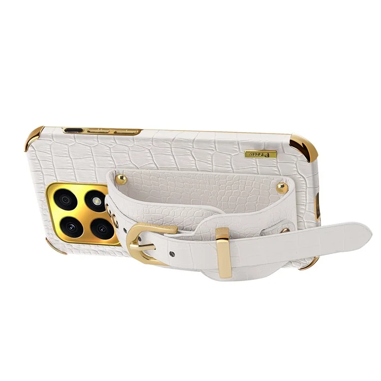 Funda protectora para Honor X8a 4G Funda de teléfono con textura de cocodrilo Funda de teléfono con soporte y correa de mano - Blanco