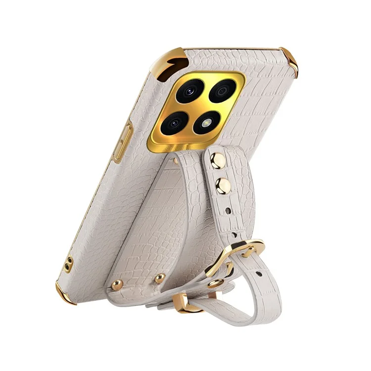 Funda protectora para Honor X8a 4G Funda de teléfono con textura de cocodrilo Funda de teléfono con soporte y correa de mano - Blanco