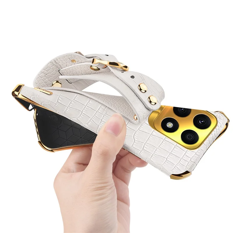 Protective Case for Honor X8a 4G Electroplating Phone Case Crocodile Texture Phone Shell with Hand Strap Kickstand - Green