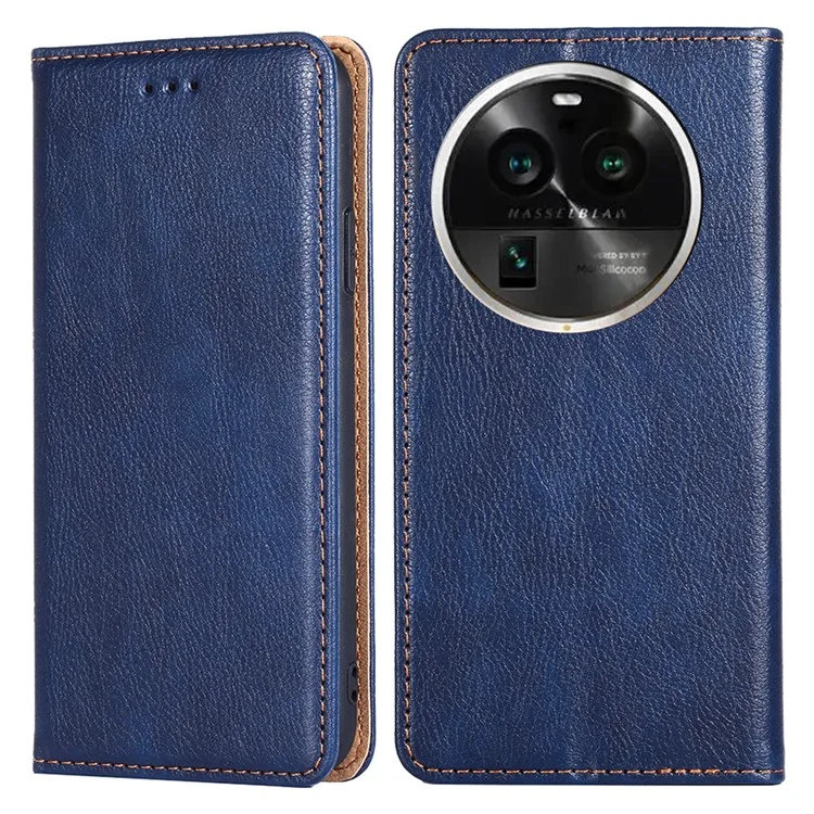 Phone Stand Case for Oppo Find X6 Pro Magnetic Auto-closing PU Leather Wallet Drop-proof Cover - Blue