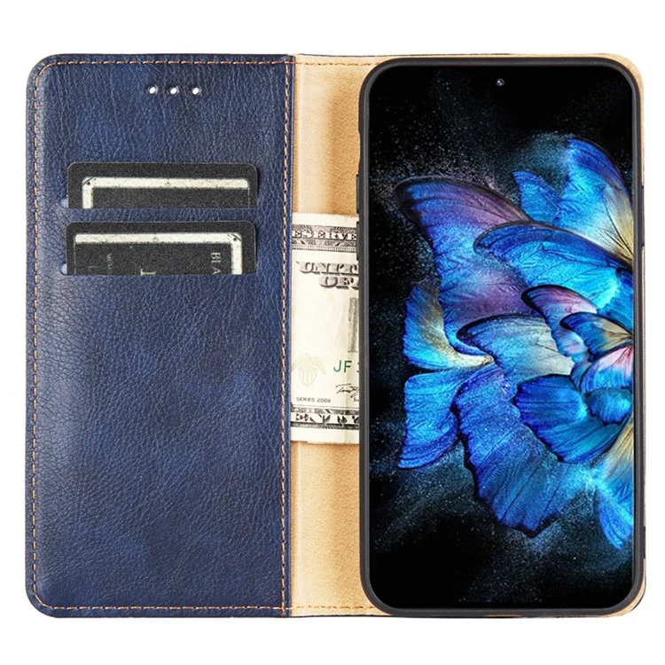 Phone Stand Case for Oppo Find X6 Pro Magnetic Auto-closing PU Leather Wallet Drop-proof Cover - Blue